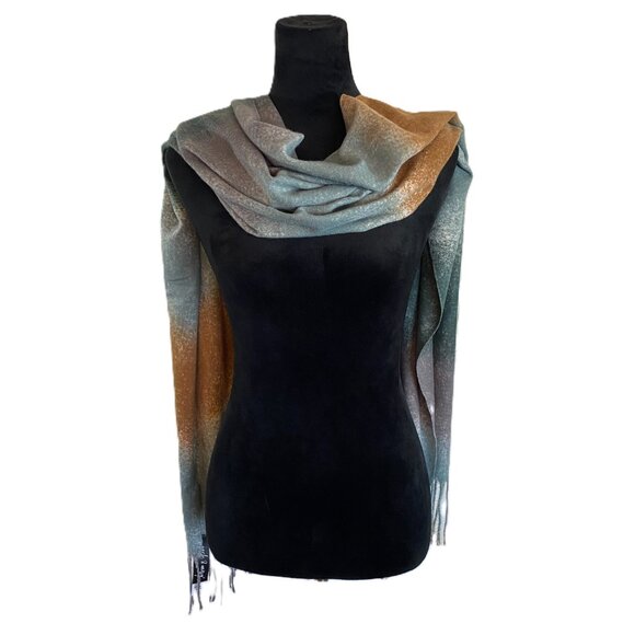 Jack & Missy Green and Gold Multicolor Chakra Scarf/Wrap with fringe - Picture 4 of 11